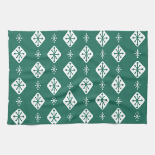 Midcentury Starbursts Diamonds Teal Tea Towel