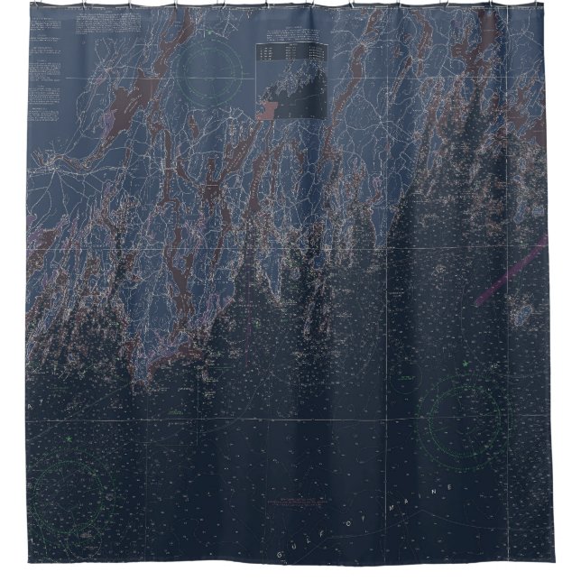 Midcoast Maine Nautical Coastline Map  Shower Curtain (Front)