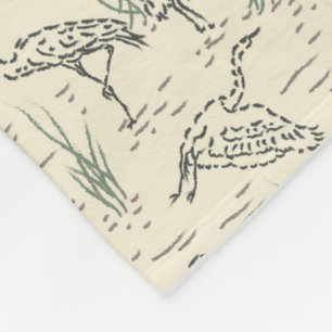 Midday Egrets - Along the River - birds pattern. Fleece Blanket