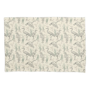 Midday Egrets - Along the River - birds pattern. Pillowcase