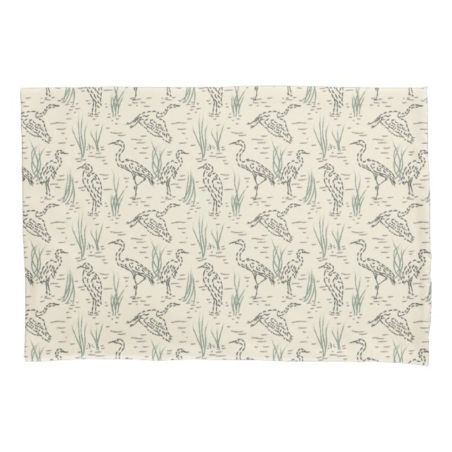 Midday Egrets - Along the River - birds pattern. Pillowcase (Front)