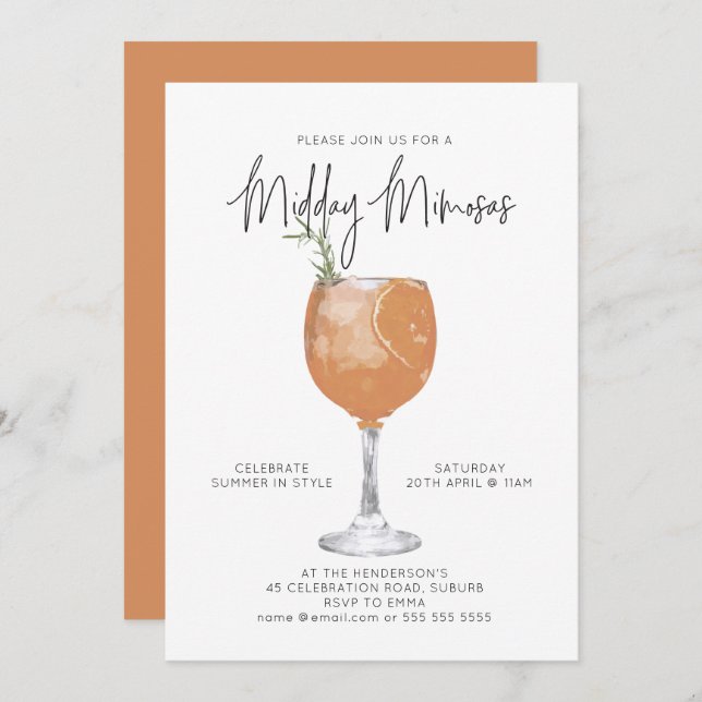 Midday Mimosas Summer Lunch Cocktail Party  Invitation (Front/Back)