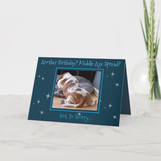 "Middle Age" Funny Birthday Card W/Cute Basset (Front)