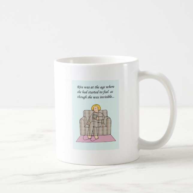 Middle Aged Invisible Woman Cartoon Coffee Mug (Right)