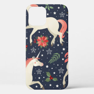 Middle Ages print Unicorns on a Christmas floral b iPhone 12 Case
