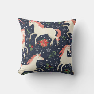 Middle Ages print Unicorns on a Christmas floral b Cushion