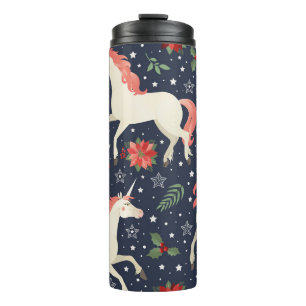Middle Ages print Unicorns on a Christmas floral b Thermal Tumbler