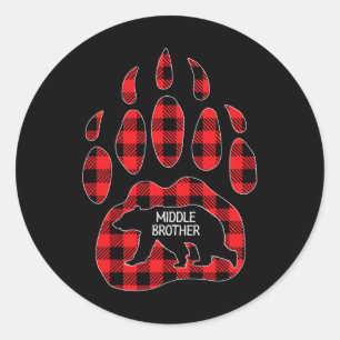 Middle Brother Bear Red Plaid Buffalo Middle Broth Classic Round Sticker