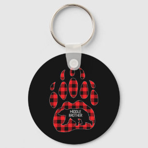 Middle Brother Bear Red Plaid Buffalo Middle Broth Key Ring