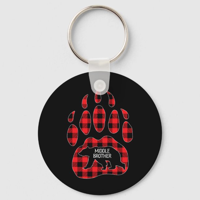 Middle Brother Bear Red Plaid Buffalo Middle Broth Key Ring (Front)