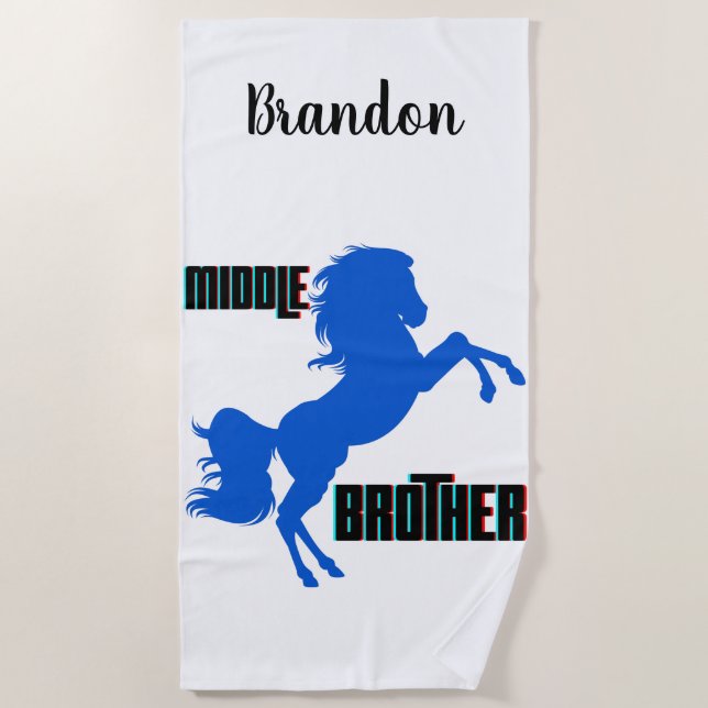 Middle Brother Horse Rearing Beach Towel (Front)