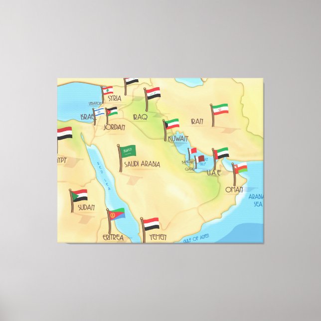 Middle East Map Canvas Print (Front)