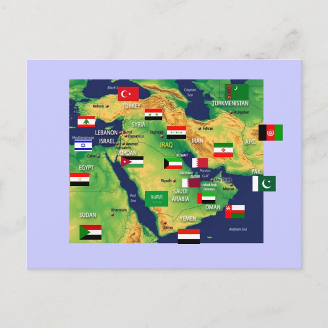 Middle-East map Postcard (Front)