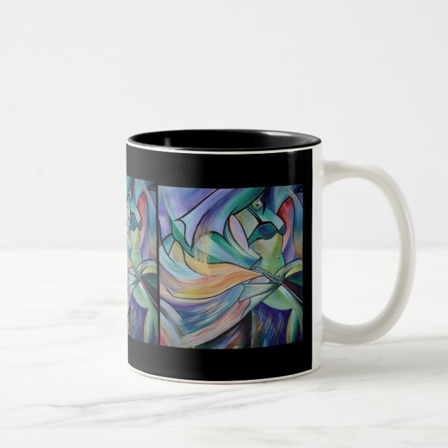 Middle Eastern Belly Dancer With Pastel Veils Two-Tone Coffee Mug (Right)
