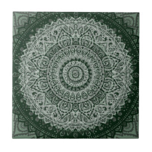 Middle eastern green hippy pattern ceramic tile