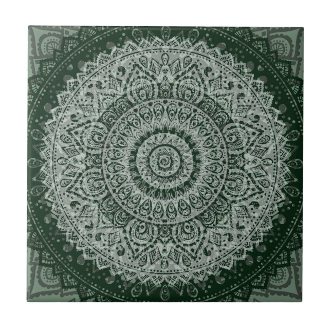 Middle eastern green hippy pattern ceramic tile (Front)