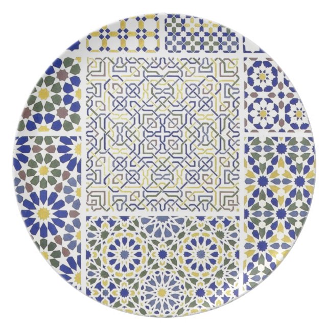 Middle Eastern Tile Patterns in Blue and Yellow Plate (Front)