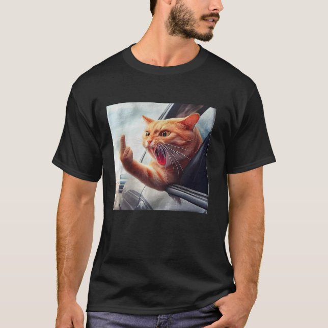 Middle Finger Angry Driving Cat  T-Shirt (Front)