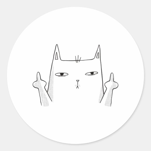 MIDDLE FINGER CAT CLASSIC ROUND STICKER (Front)