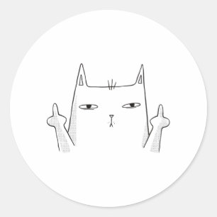 MIDDLE FINGER CAT CLASSIC ROUND STICKER