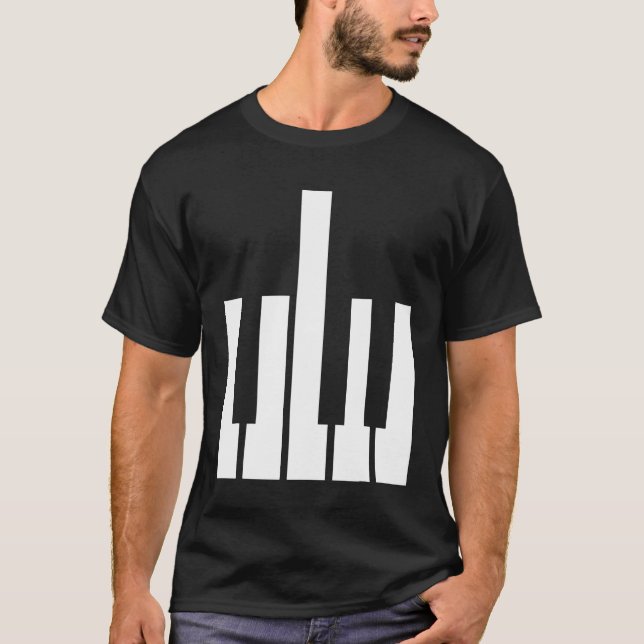 Middle Finger Piano Keys Design Pianist Piano Play T-Shirt (Front)