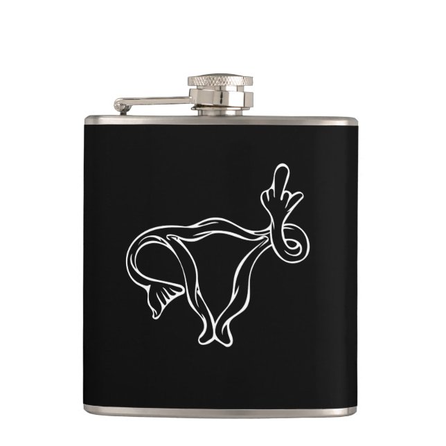 Middle Finger Uterus Pro-choice Hip Flask (Front)
