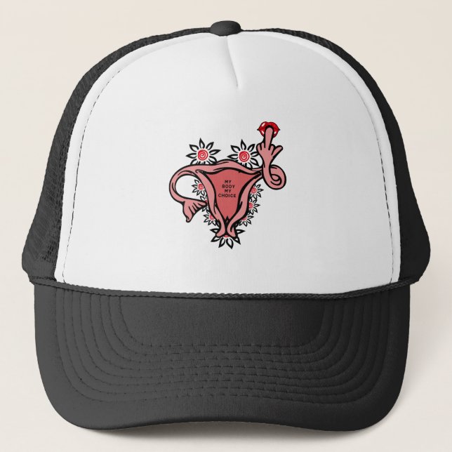 middle finger uterus protect roe v. wade trucker hat (Front)