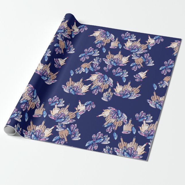 Middle Fingers up Feminist Witch Wrapping Paper (Unrolled)