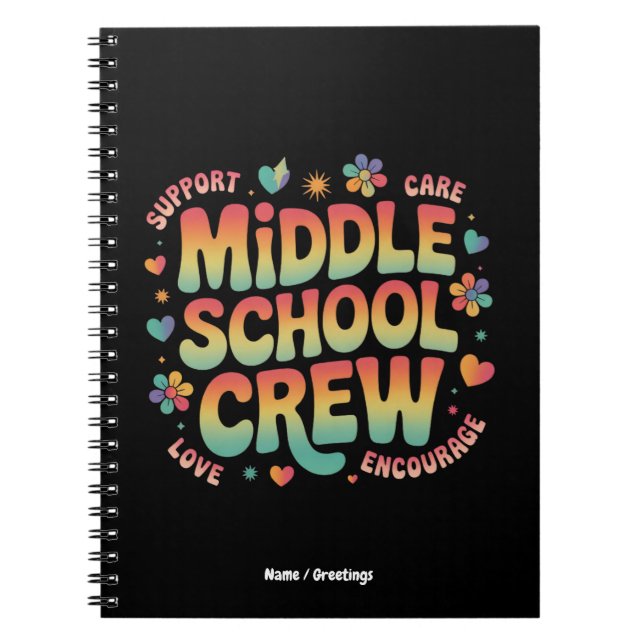 Middle School Crew Vintage Teacher Student Gift  Notebook (Front)