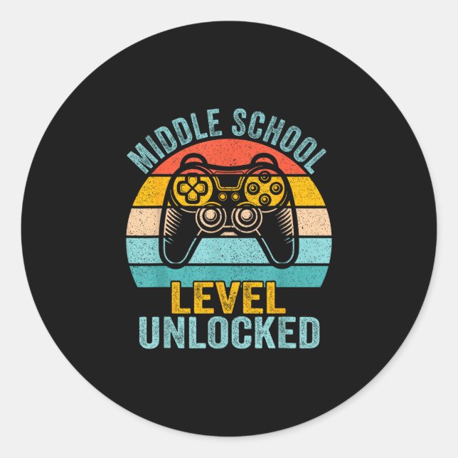 Middle school level unlocked retro video game back classic round sticker (Front)