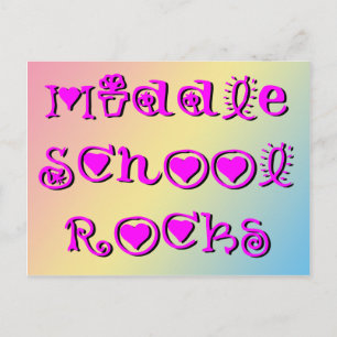 Middle School Rocks - Hearts Flowers Postcard