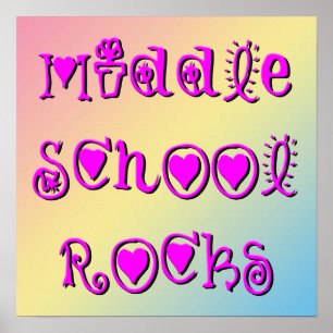 Middle School Rocks Hearts Flowers Poster