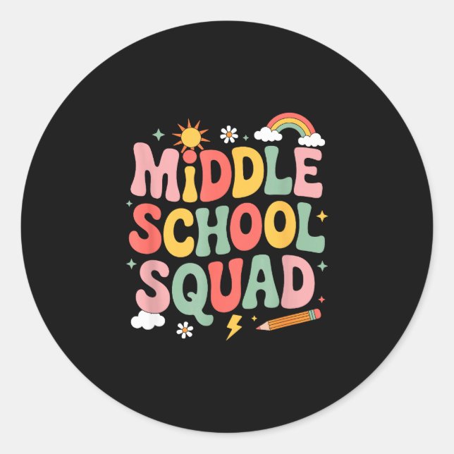 Middle school squad teacher teaching kids educator classic round sticker (Front)