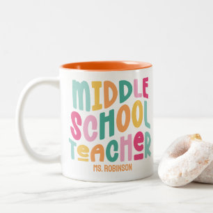 Middle School Teacher   Colourful Retro  Two-Tone Coffee Mug
