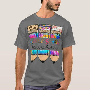 Middle School Teacher Leopard Tie Dye Pencil Back  T-Shirt