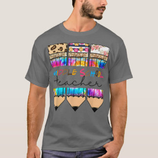 Middle School Teacher Leopard Tie Dye Pencil Back T-Shirt