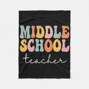 Middle School Teacher Retro Groovy Happy First Day Fleece Blanket