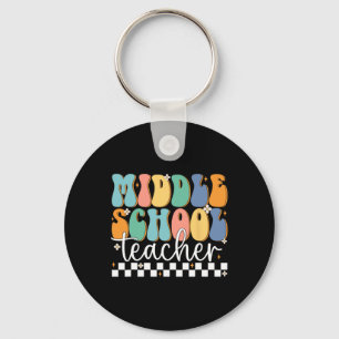 Middle School Teacher Retro Groovy Happy Last Day Key Ring