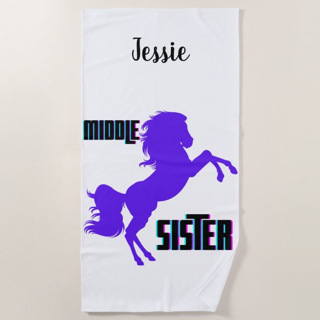 Middle Sister Purple Pony Rearing Beach Towel (Front)