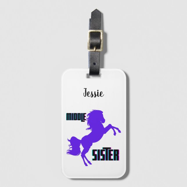 Middle Sister Purple Pony Rearing Luggage Tag (Front Vertical)