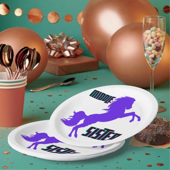 Middle Sister Purple Pony Rearing Paper Plate (Multi)