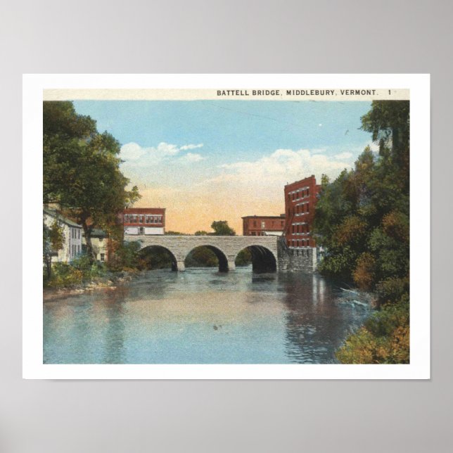 Middlebury VT, Battell Bridge 1930s Vintage Style Poster (Front)