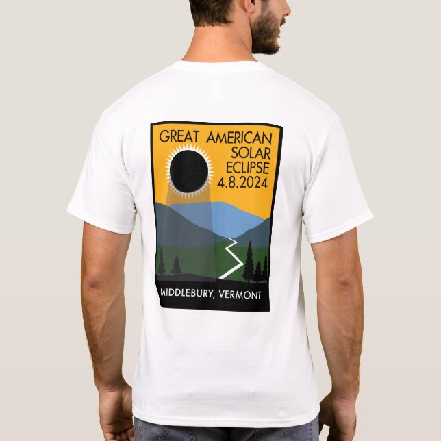 Middlebury, VT Eclipse Travel Poster T-Shirt (Back)