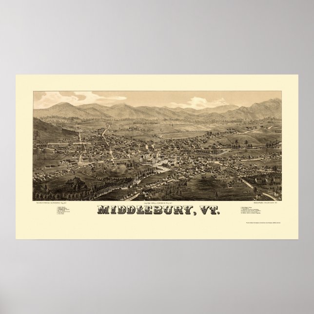 Middlebury, VT Panoramic Map - 1886 Poster (Front)