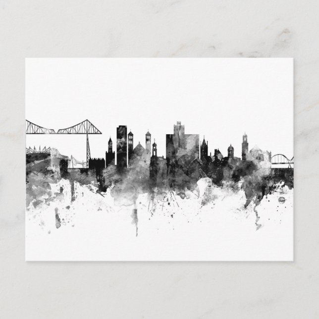 Middlesbrough England Skyline Black White Postcard (Front)