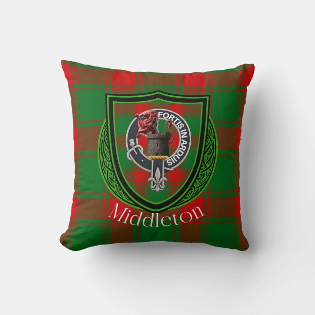 Middleton Scottish Clan Tartan & Crest Cushion (Front)