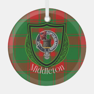 Middleton Scottish Clan Tartan & Crest Glass Tree Decoration