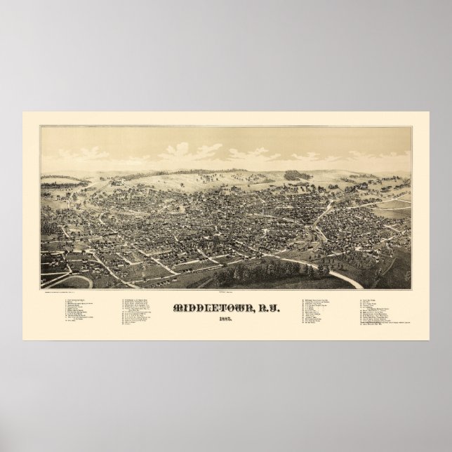 Middletown, NY Panoramic Map - 1887 Poster (Front)