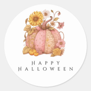 Midern elegant watercolor pumpkin florals classic round sticker