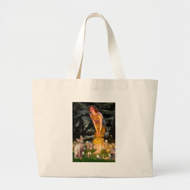 MidEve - Cream Sphynx cat Large Tote Bag (Front)
